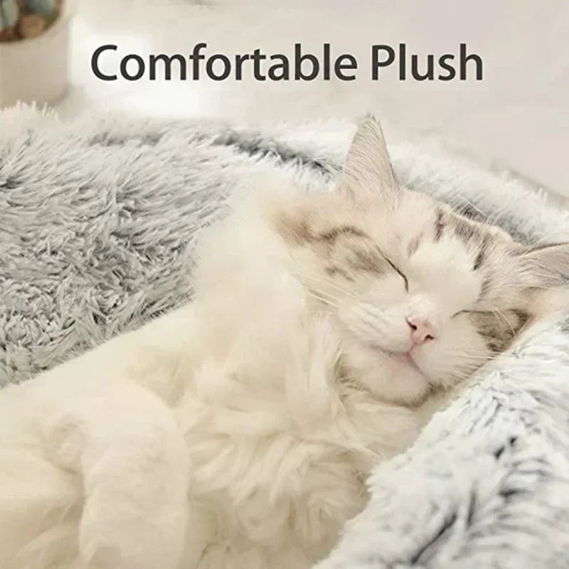 Winter Plush Cat Bed – Round Cozy Cushion for Small Cats