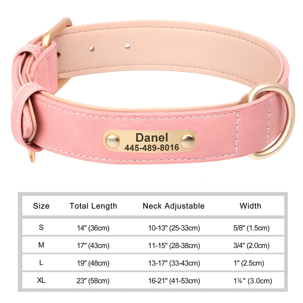 Personalized Dog Collar – Custom Engraved PU Leather with ID Name plate