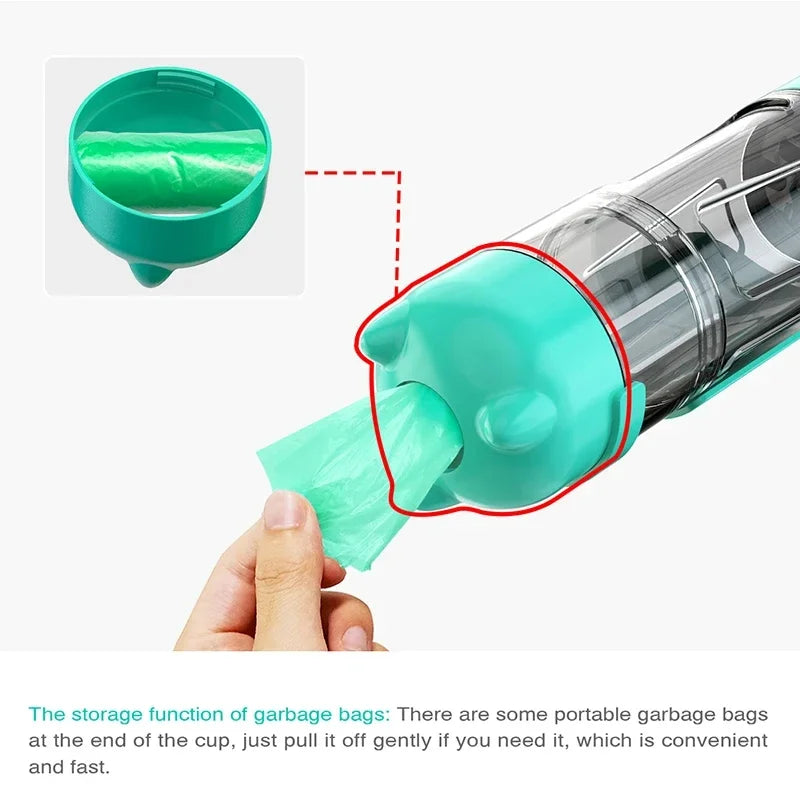 Leak-Proof Portable Pet Travel Bottle – Water, Food & Poop Bag Holder