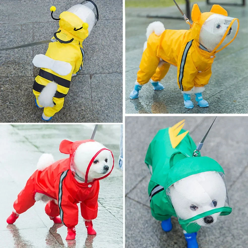 Bear-Themed Dog Raincoat – Full-Body Waterproof Jacket with Hood