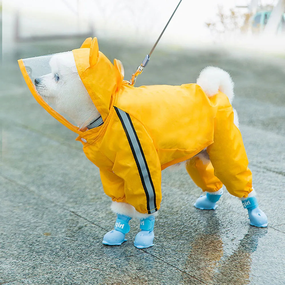 Bear-Themed Dog Raincoat – Full-Body Waterproof Jacket with Hood