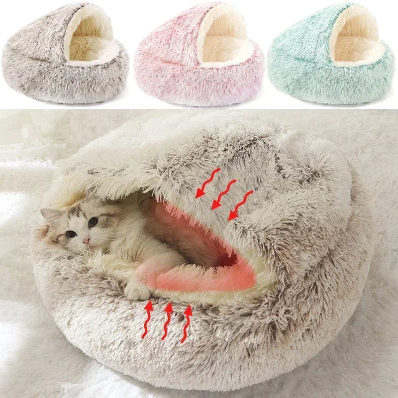 Winter Plush Cat Bed – Round Cozy Cushion for Small Cats