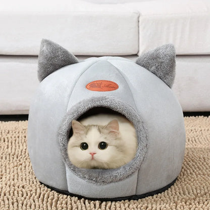 Cozy Winter Cat Bed – Deep Sleep Cave Nest for Pets