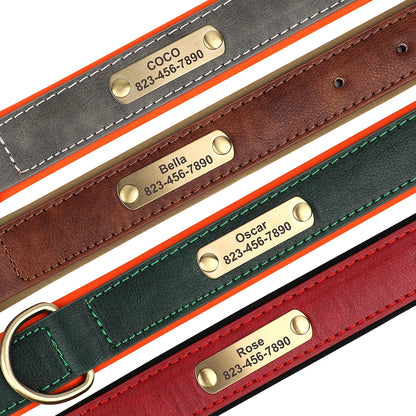 Personalized Dog Collar – Custom Engraved PU Leather with ID Name plate