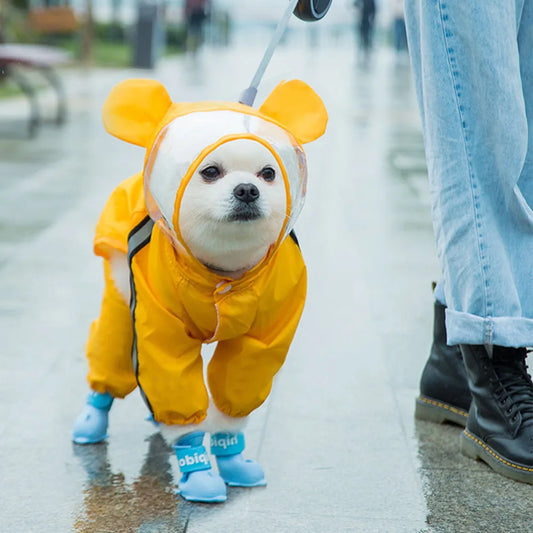 Bear-Themed Dog Raincoat – Full-Body Waterproof Jacket with Hood