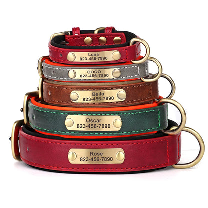 Personalized Dog Collar – Custom Engraved PU Leather with ID Name plate