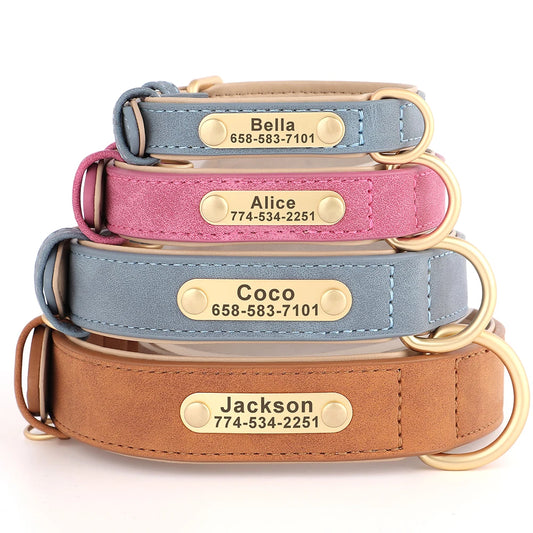 Personalized Dog Collar – Custom Engraved PU Leather with ID Name plate