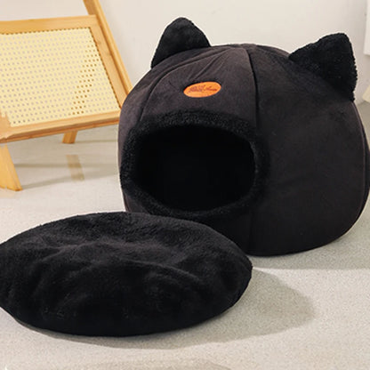 Cozy Winter Cat Bed – Deep Sleep Cave Nest for Pets