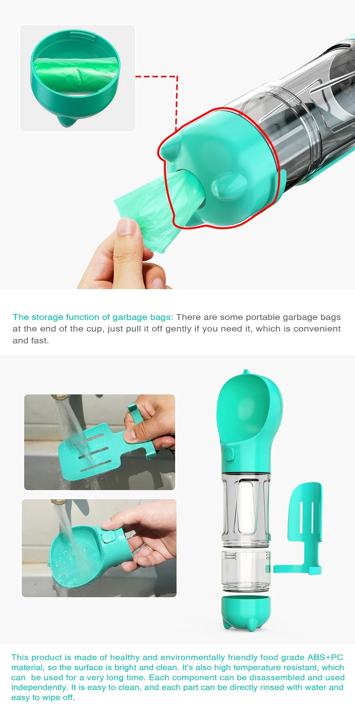 Leak-Proof Portable Pet Travel Bottle – Water, Food & Poop Bag Holder