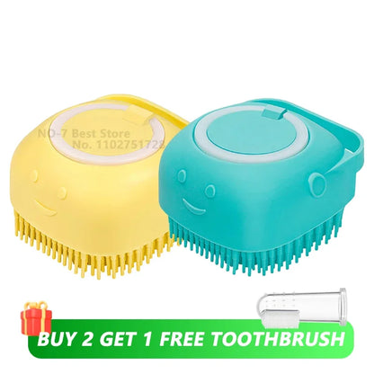 Dog & Cat Bath Brush – Shampoo Dispenser + Massage Bristles