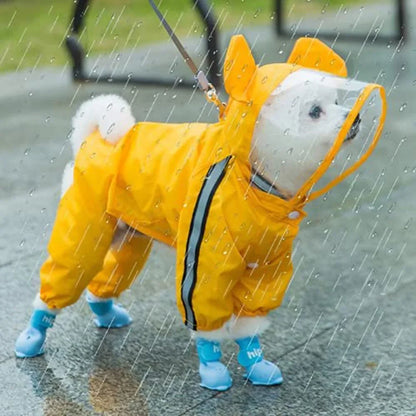 Bear-Themed Dog Raincoat – Full-Body Waterproof Jacket with Hood