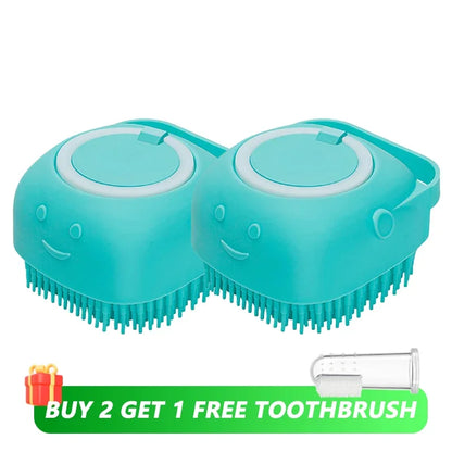 Dog & Cat Bath Brush – Shampoo Dispenser + Massage Bristles