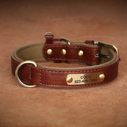 Personalized Dog Collar – Custom Engraved PU Leather with ID Name plate