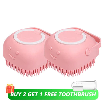 Dog & Cat Bath Brush – Shampoo Dispenser + Massage Bristles