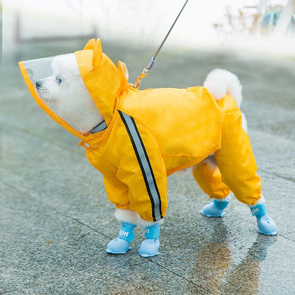Bear-Themed Dog Raincoat – Full-Body Waterproof Jacket with Hood